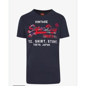 Superdry Vintage Tee Shirt Mens Medium Tokyo Japan Navy Blue Graphic T-Shirt